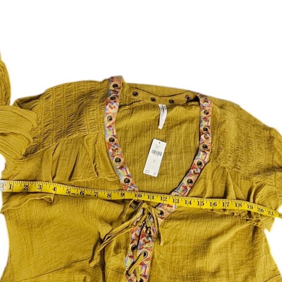 Anthropologie Embellished Grommet Ruffled Blouse, Maize, Cotton, Boho, Size M - Picture 8 of 10